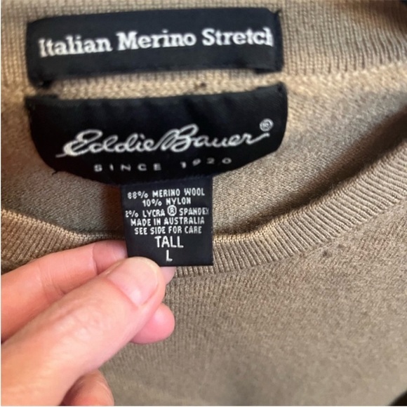ITALIAN MERINO WOOL EDDIE BAUER stretch women's taupe sweater large tall EUC - Picture 6 of 9